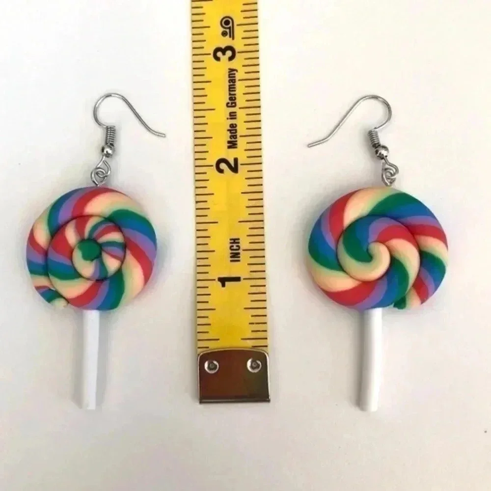 Rainbow Big Swirl Lollipop Earrings NWT